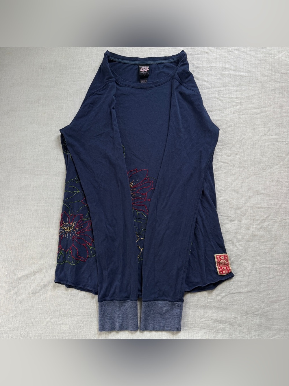 Vintage Lucky Brand Lotus Embroidered Cotton Long Sleeve Top L Boho - Picture 4 of 10